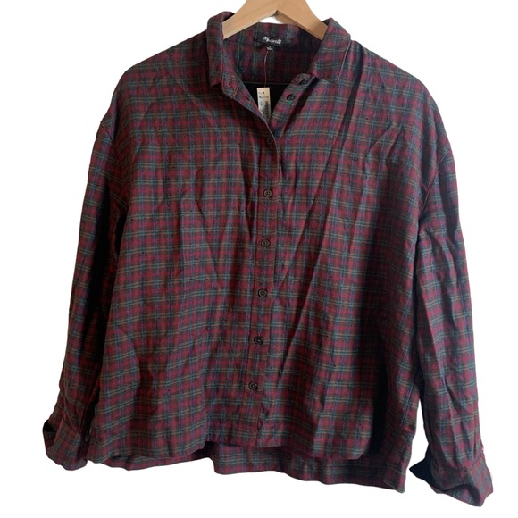 Madewell women shirt Medium Red Green Plaid Westlake Long sleeve button down - Picture 2 of 12